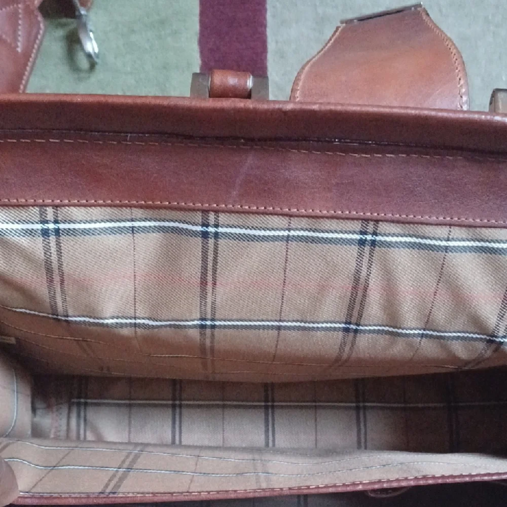 Brown Leather Briefcase with Polished Finish and Metal Hardware